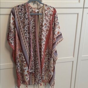 Ultra Pink Multicolor Striped Floral Kimono